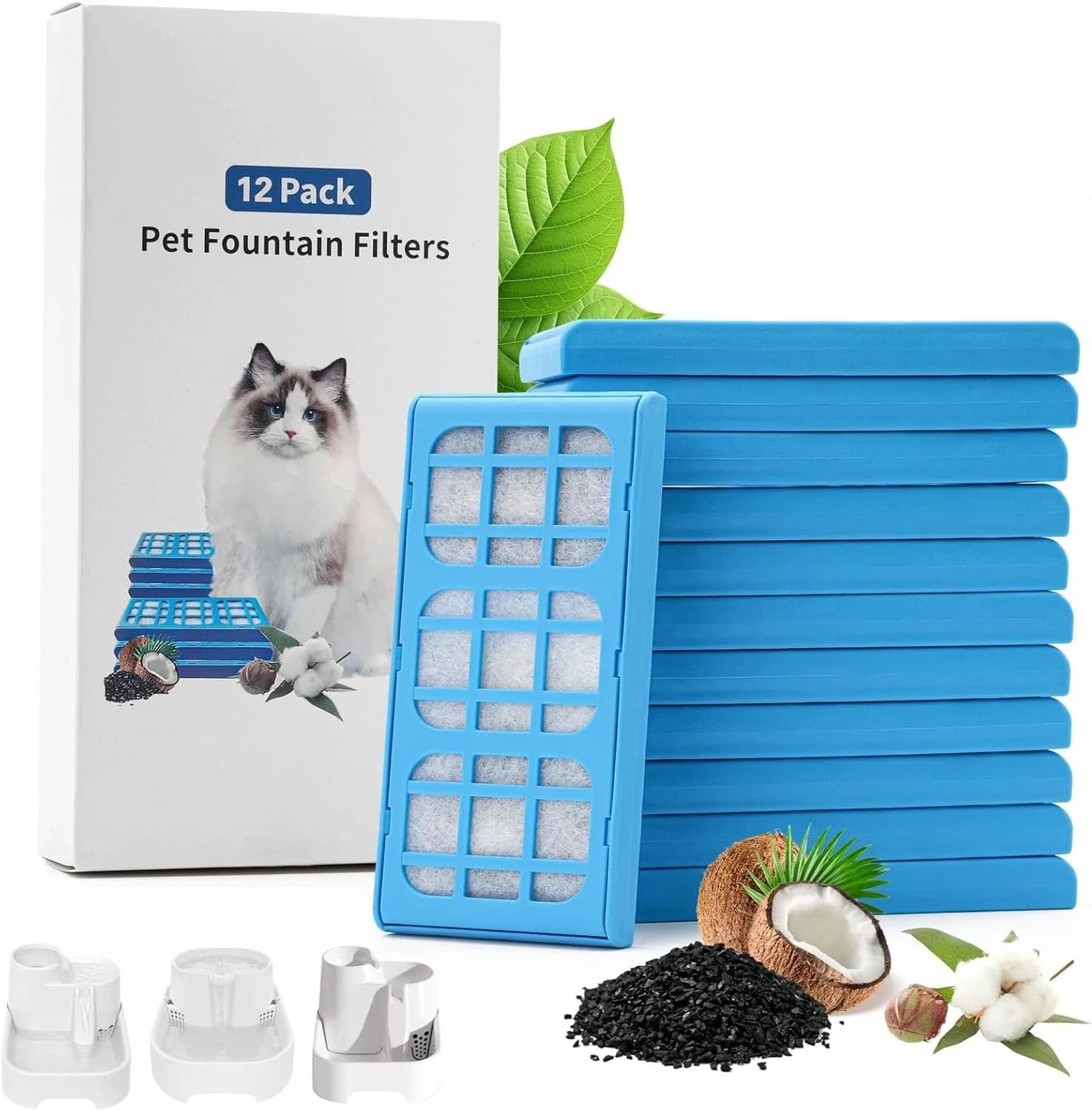 Substituições de cartuchos de filtro de 12 pacotes, compatíveis com fontes de água dringking para cães e gatos, atualização