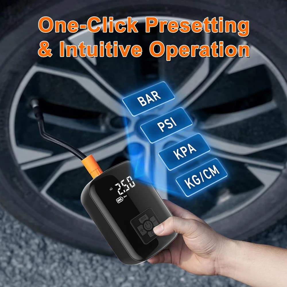 EAFC 150PSI Inflador de Pneus Sem Fio Portátil, Compressor de Ar Elétrico Recarregável com Luz LED, Mini Inflador de Pneus Portátil para Carro,