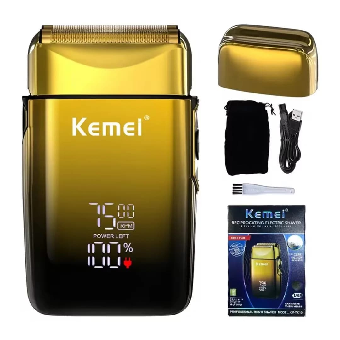 Kemei tx10 novo barbeador elétrico com display led recarregável barbeador de barba careca masculino acessórios originais lâmina