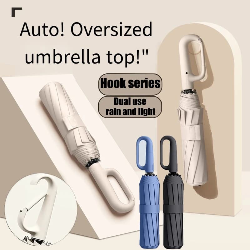 Oversized reforçado à prova de vento à prova de chuva dupla utilização resistente a UV totalmente automático anel giratório fivela guarda-chuva