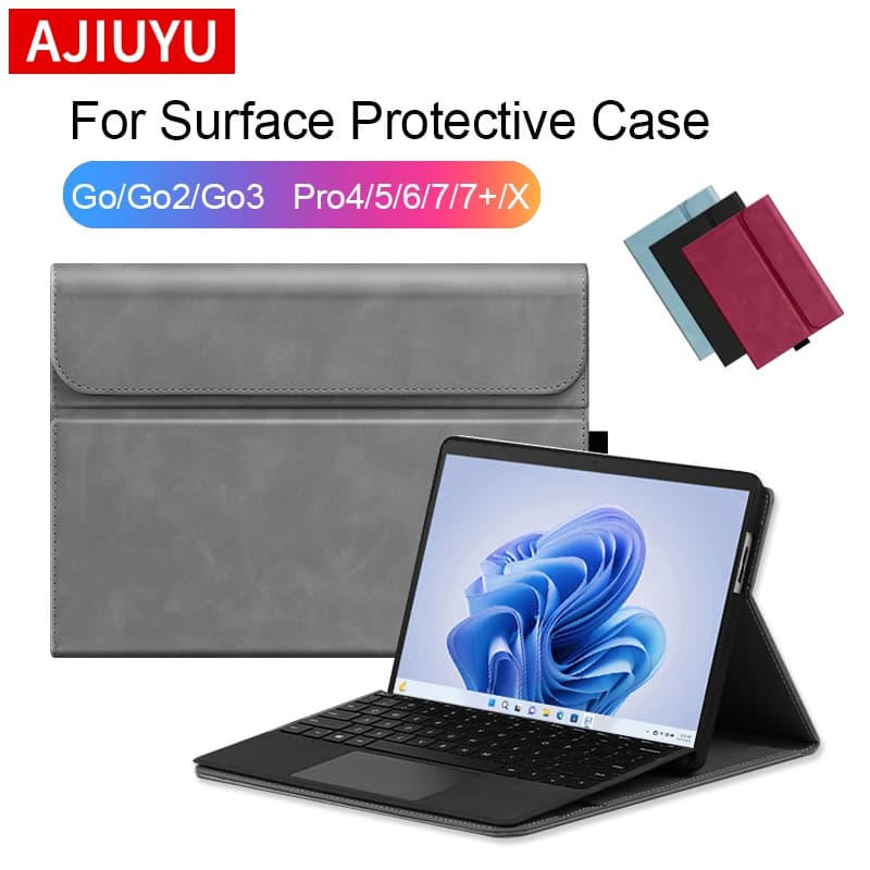 Ajiuyu capa flip de couro pu para microsoft surface pro 9 8 7 7plus 6 5 4 tablet capa para superfície go 1 2 3 go2 suporte