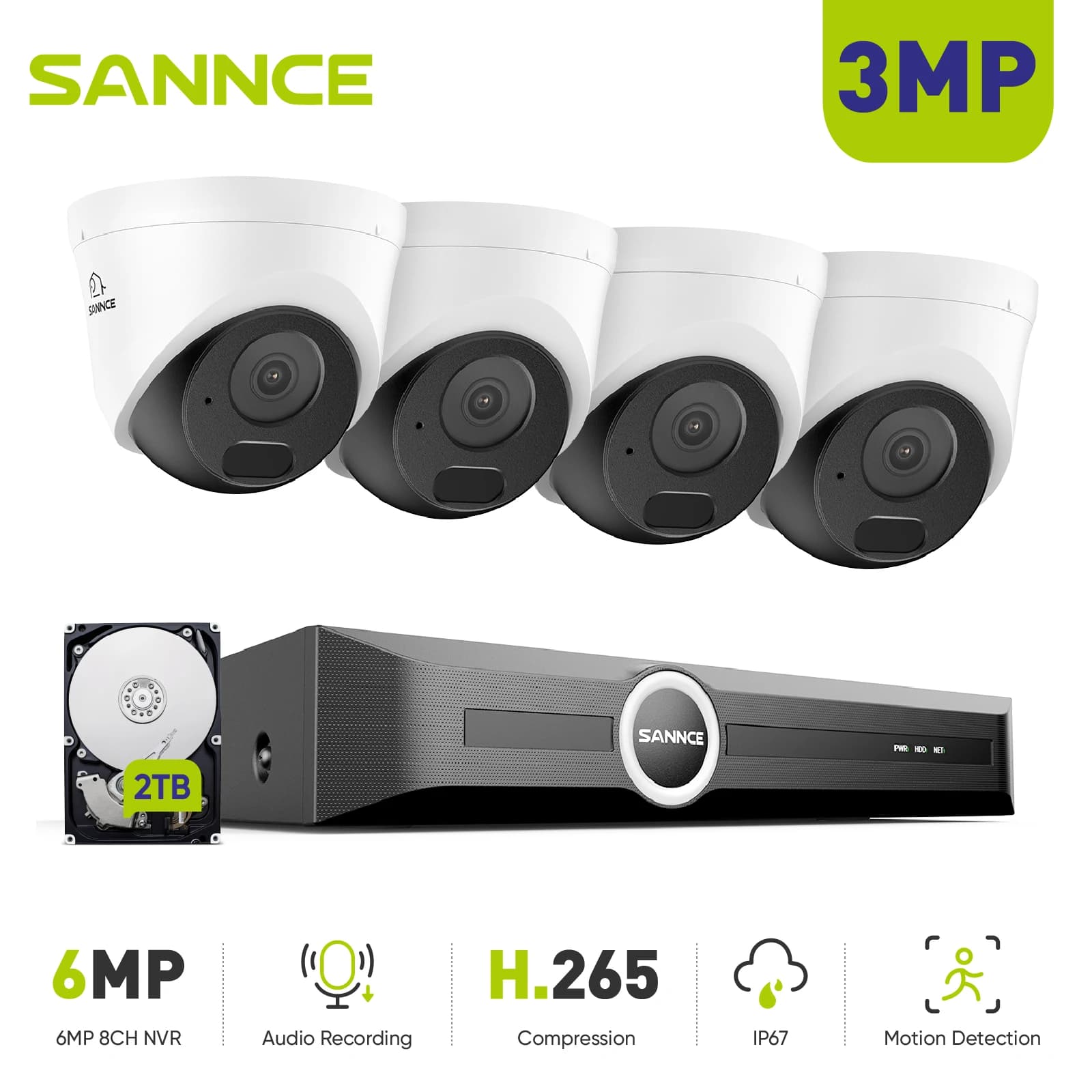 Sannce 3mp poe sistema de vigilância de segurança de vídeo cctv kit 8ch nvr gravador visão noturna inteligente ir câmera ip câmeras de microfone