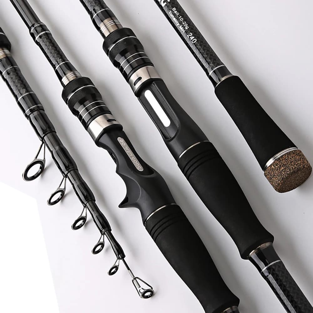 Vara de pesca telescópica portátil, 1.8m 2.1m 2.4m 2.7m 3.0m, fibra de carbono, fiação/fundição, equipamento de vara de peixe