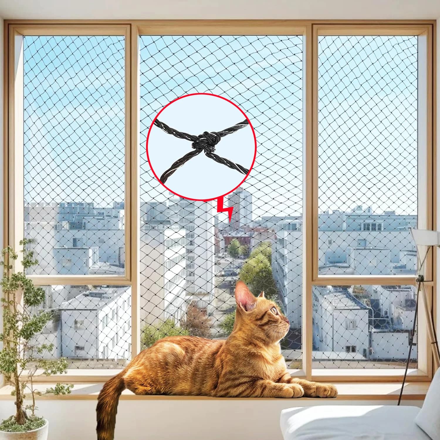 Rede de gato reforçada com fio para varanda, rede de segurança anti-queda resistente à mordida para animais de estimação, rede anti-pássaros