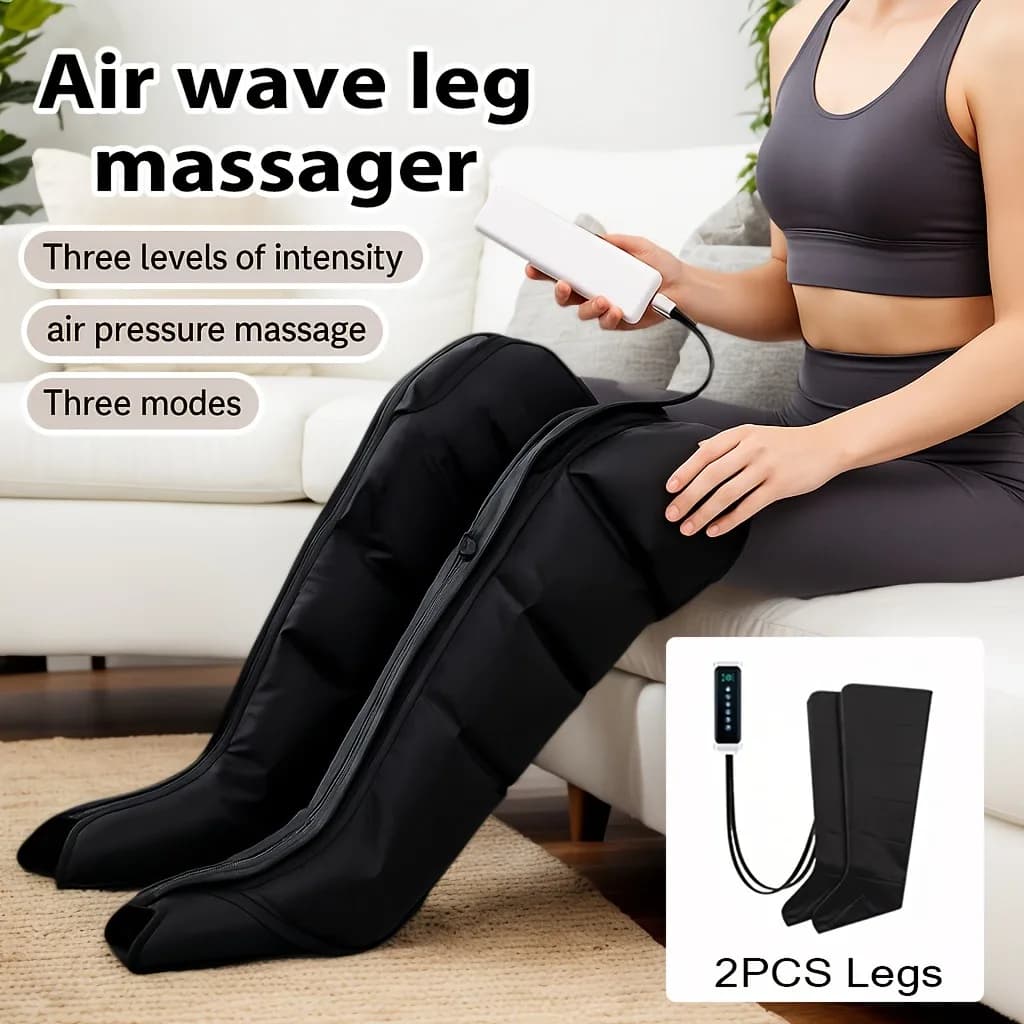 Botas massageadoras profissionais de compressão de ar, 2 peças com 6 airbag pneumáticos, modos de intensidade/velocidade ajustáveis, varicosas e