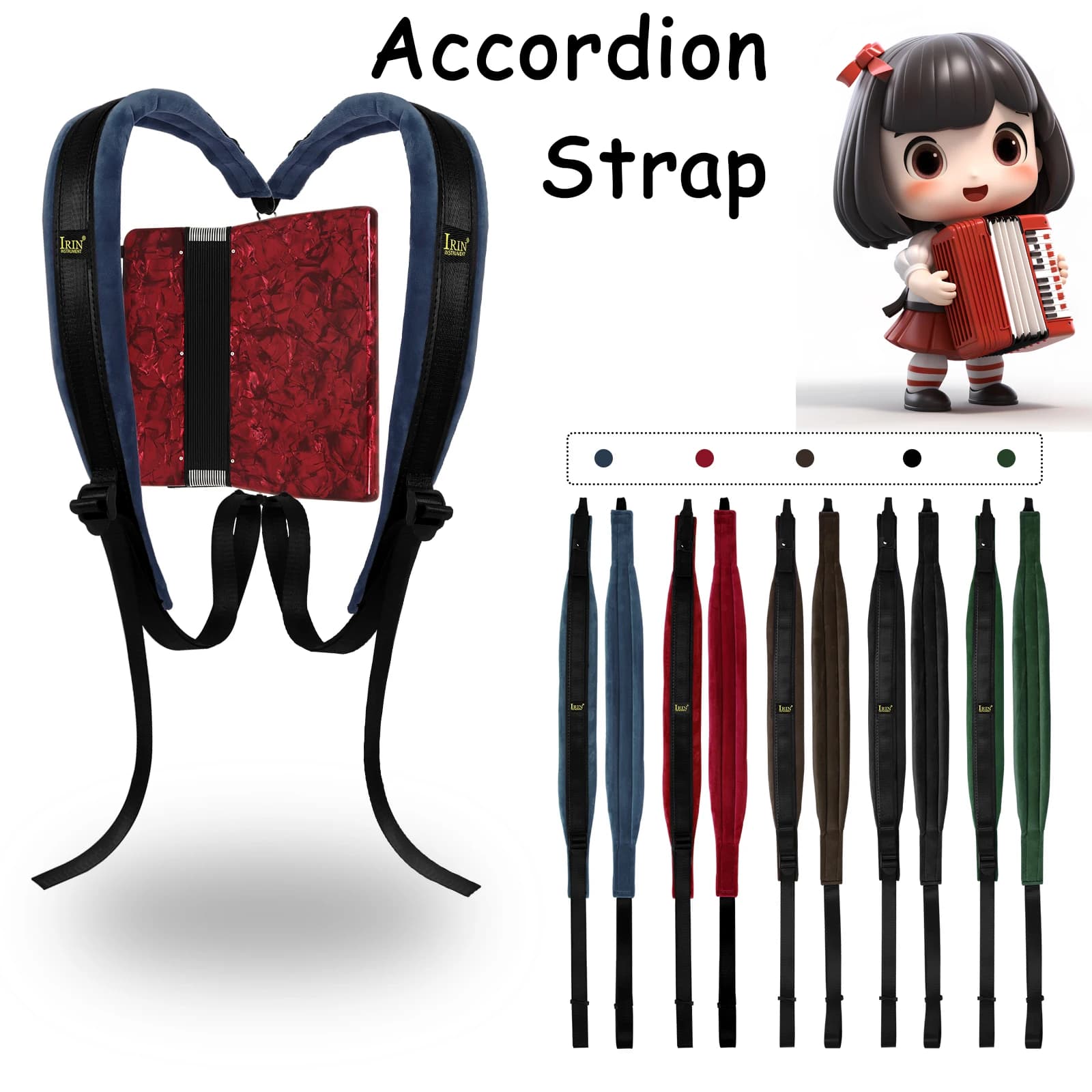 IRIN Double Shoulder Nylon Strap, Acessórios de Acordeão Baixo Profissional, Peças Ajustáveis, Universal, 16-120