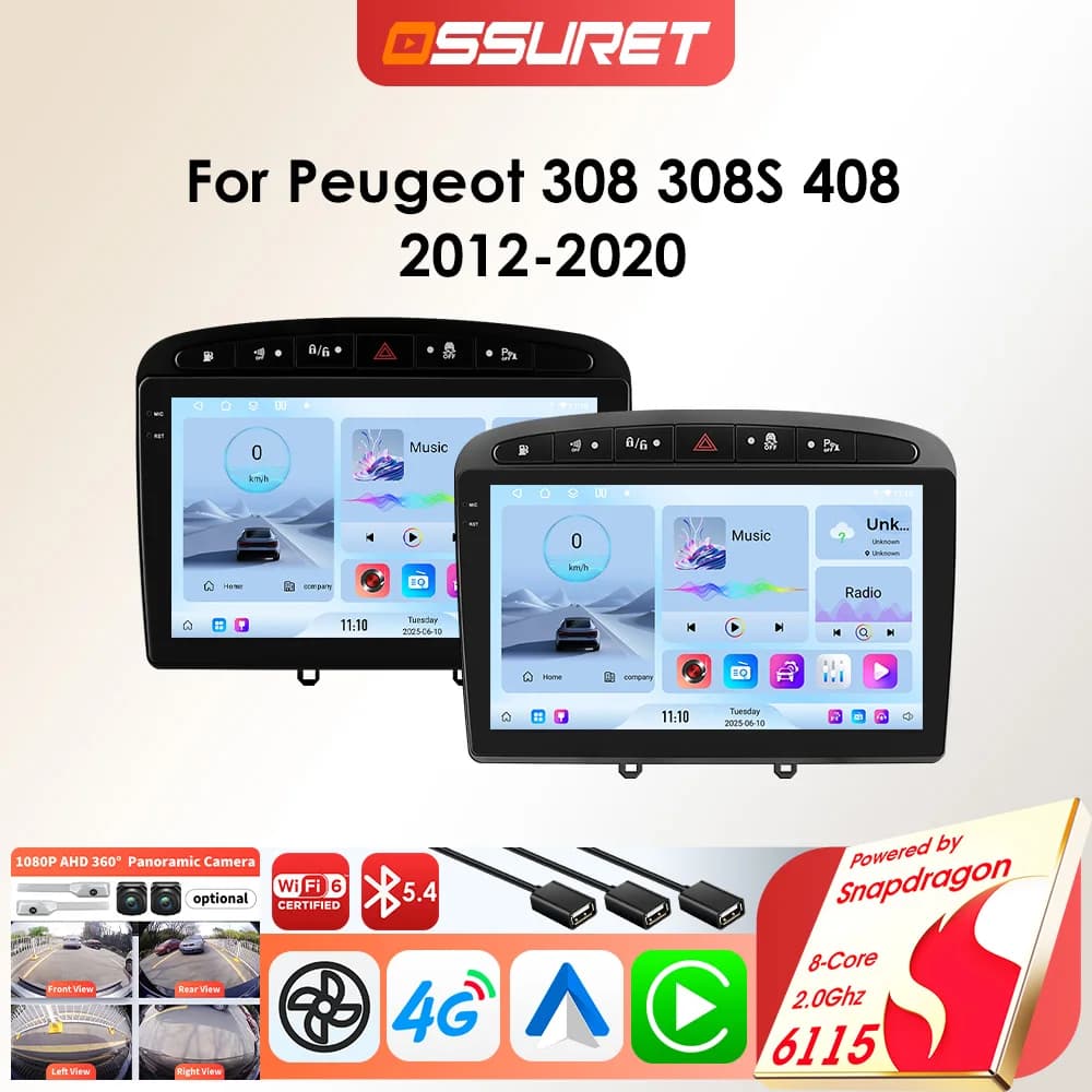 Ossuret android rádio do carro para peugeot 408 308 308sw rcz carro multimídia player 8core inteligente gps autoradio por snapdragon 6115