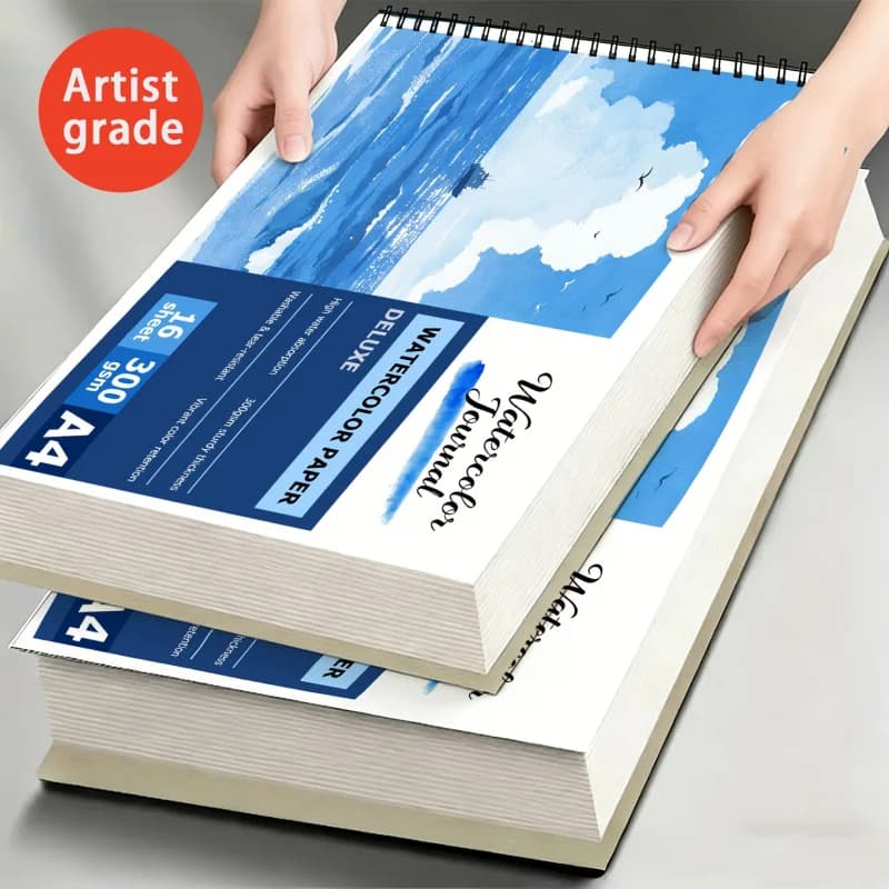 Caderno de Aquarela A4 com 16 Folhas, Papel Texturizado Áspero de 300gsm Livre de Ácido para Artistas e Amadores