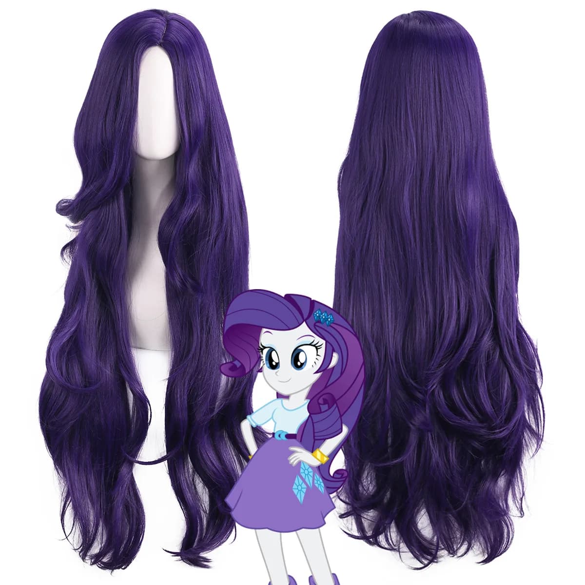 Longo encaracolado roxo pônei traje peruca com franja roxo escuro anime cosplay raridade perucas para mulheres festa de halloween diariamente