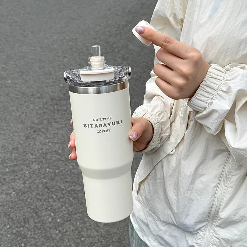 1pc tampa de sucção magnética dupla camada garrafa de água isolada a vácuo 600ml/900ml alça larga portátil outdoorulation drinkware