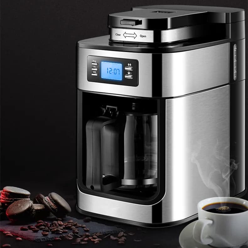 Máquina de café 2 em 1 totalmente automática, moedor de grãos elétrico com display LED para escritório e casa