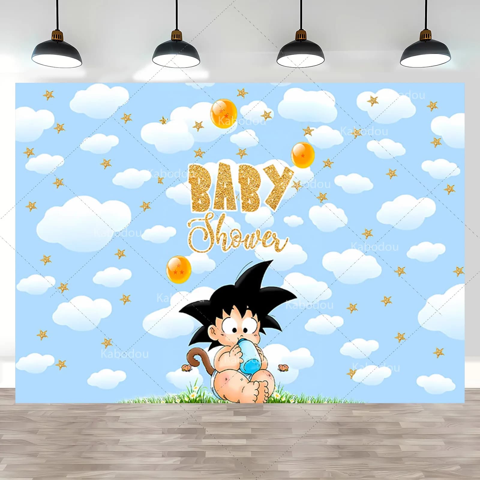 Dragon ball bebê goku festa pano de fundo crianças menino aniversário fotografia fundo dourado super saiyan foto chá de bebê banner adereços