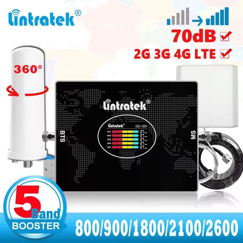 Amplificador móvel do sinal da faixa Lintratek-5, amplificador celular do sinal, LTE, B20, 800, 900, 1800, 2100, 2600, B7, 3G, 4G