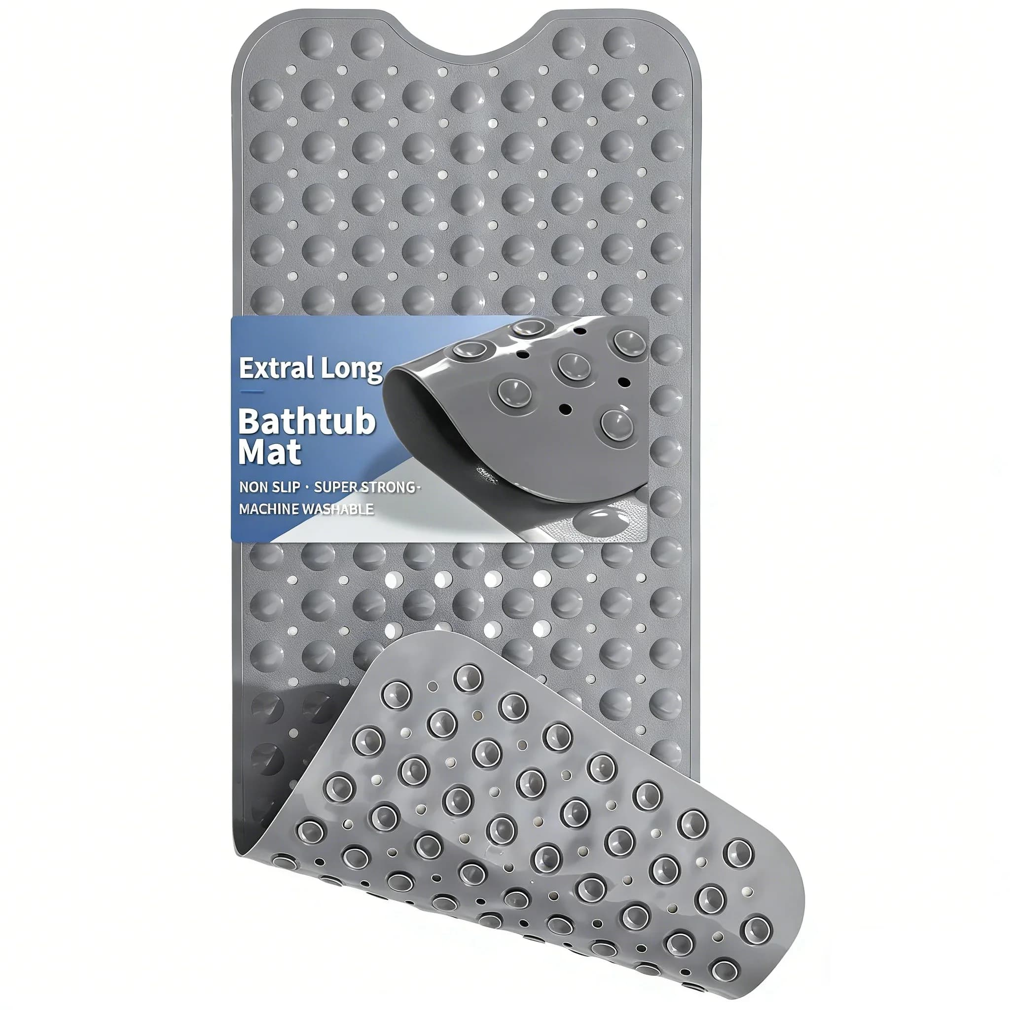 Tapetes de banheira para banheira de chuveiro, tapete de banho extra longo antiderrapante de 40 x 16 polegadas com furos de drenagem e ventosas,
