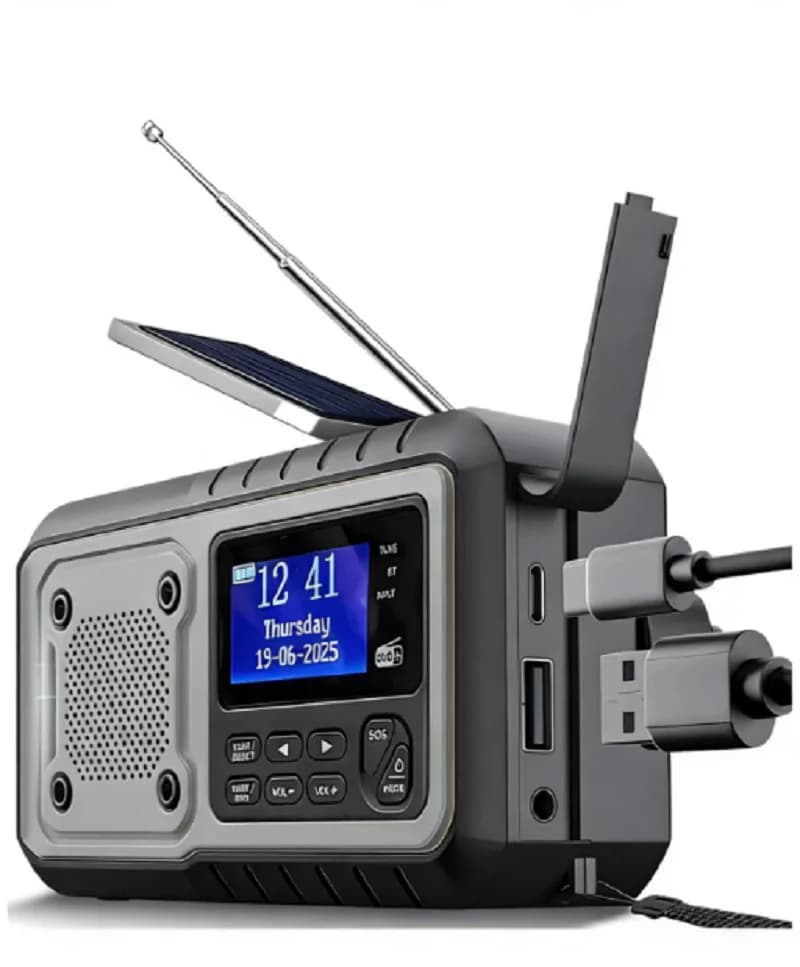 Rádio de Manivela DAB+/FM, Rádio de Emergência Portátil 5000 mAh com Painel Solar de 6600 mm² e Manivela de 650 MA, Rádio Digital com Bluetooth