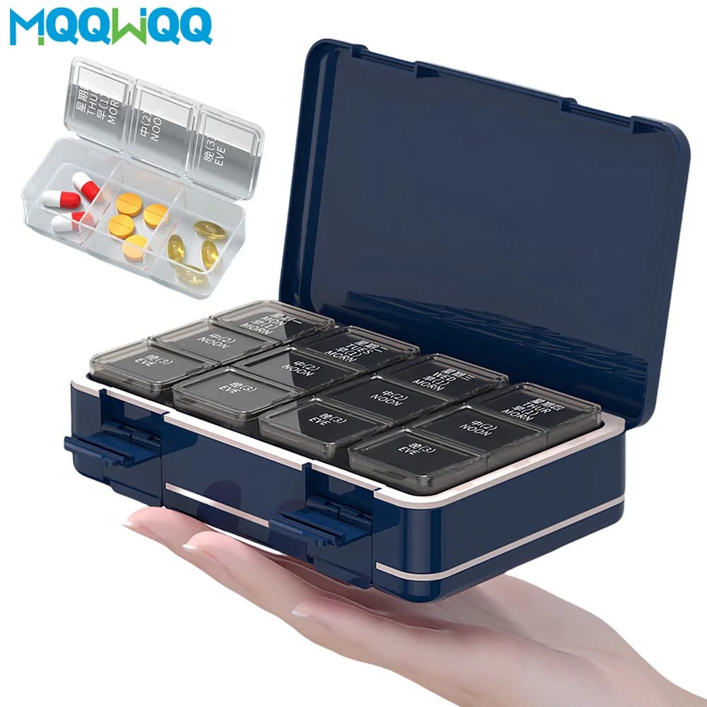 1 pçs organizador de comprimidos 3 vezes ao dia, caixa de comprimidos semanal caixa organizadora de medicamentos, viagem dupla face 7 dias caso de