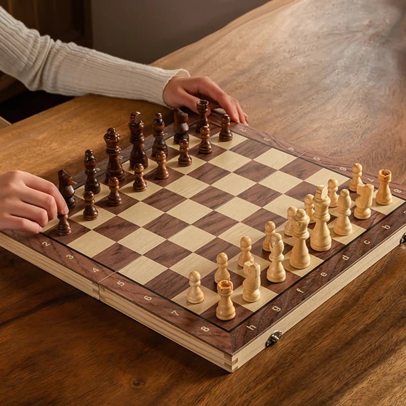 Conjunto de xadrez - Tabuleiro de xadrez portátil dobrável magnético de madeira maciça - Jogos educativos para estudantes e crianças - Presente