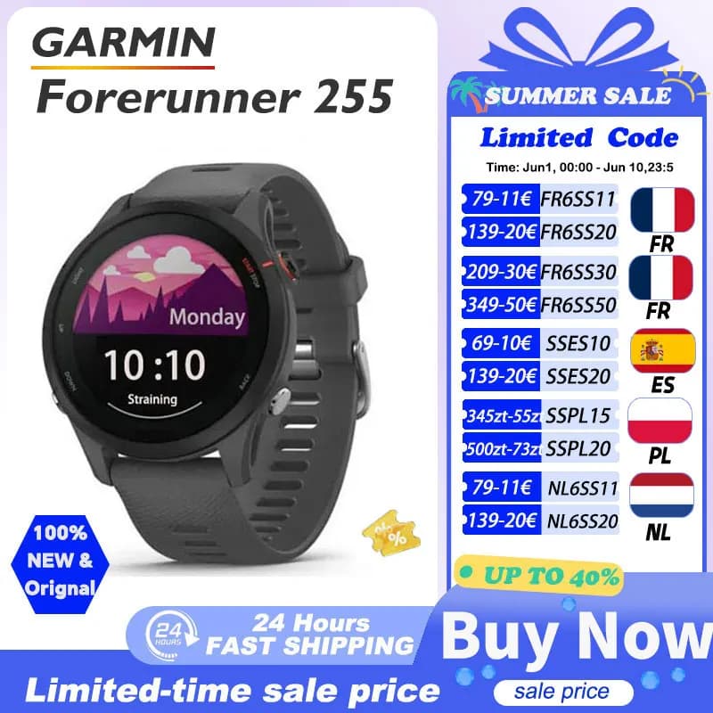 Relógio Garmin Forerunner 255, Smartwatch Esportivo Garmin de 46mm com Tela Colorida de 1.3'', 14 Dias de Duração da Bateria, 4GB de RAM, NFC,