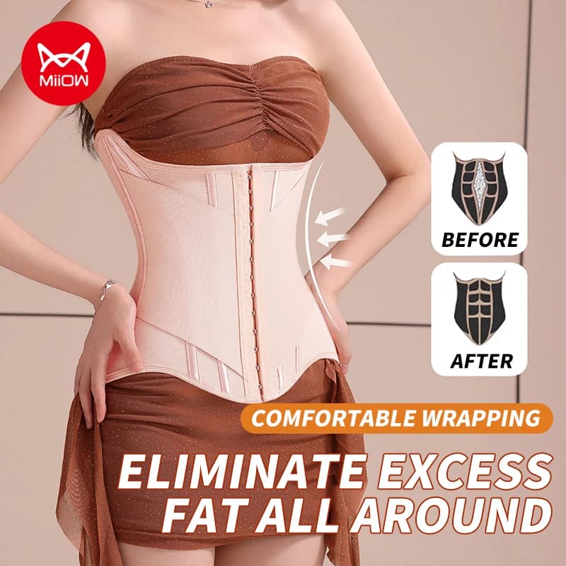 Miiow em forma de u cintura trainer espartilho feminino abotoado shapers peito levantado cintura trainer osso de aço emagrecimento shapewear feminino