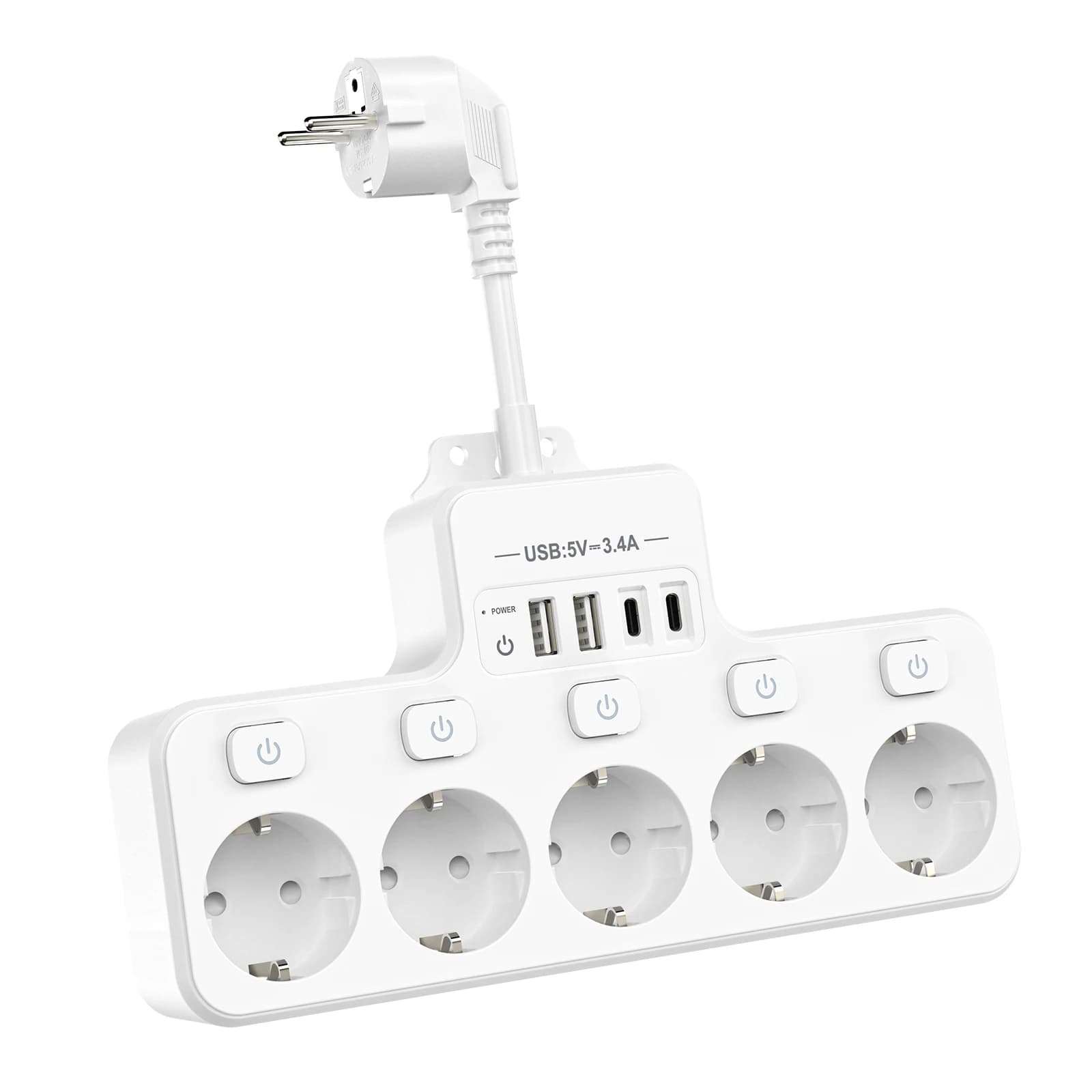 4000w 16a ue multi-contato plug placa de alimentação multi-função soquete com 4 portas de carregamento rápido usb 5 jacks de alimentação ac