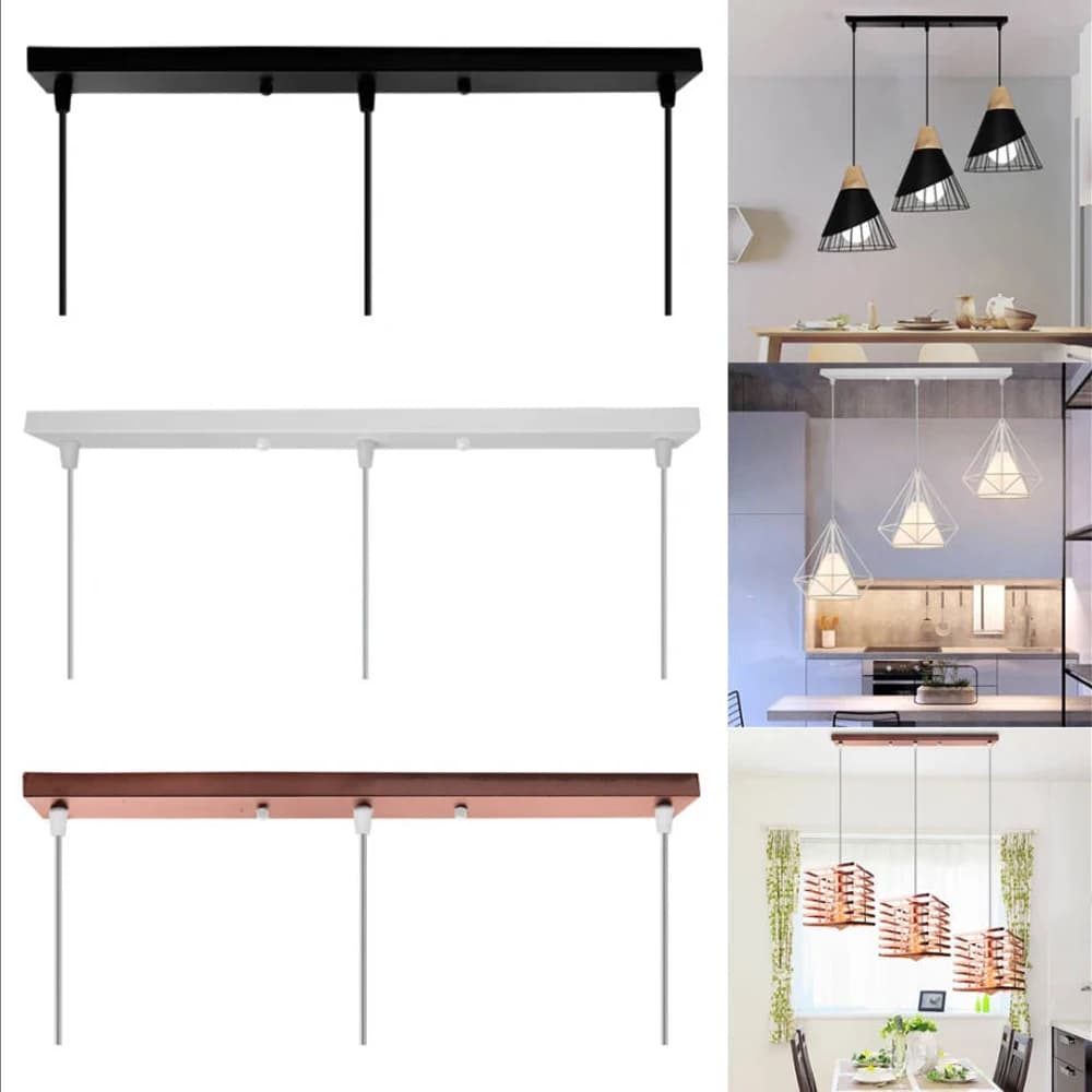 DIY Teto Lâmpada Base, Canopy Plate, Chandeliers Light Fittings, Pingente reto retangular, pendurado Acessórios de iluminação, 3 furos