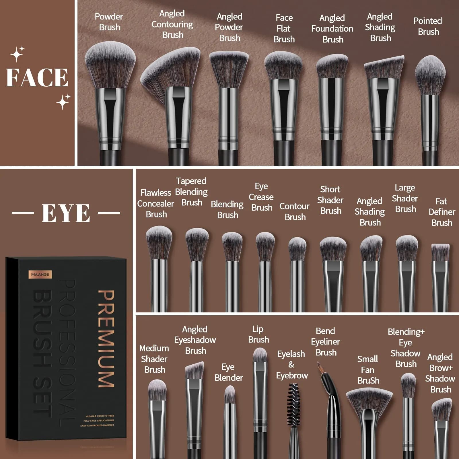 MAANGE-Professional Makeup Brushes Kit, Face, Eye Beauty Brushes, Fundação, Ocultar, Sombra, Escova De Contorno, Caixa De Presente, 25 Pcs