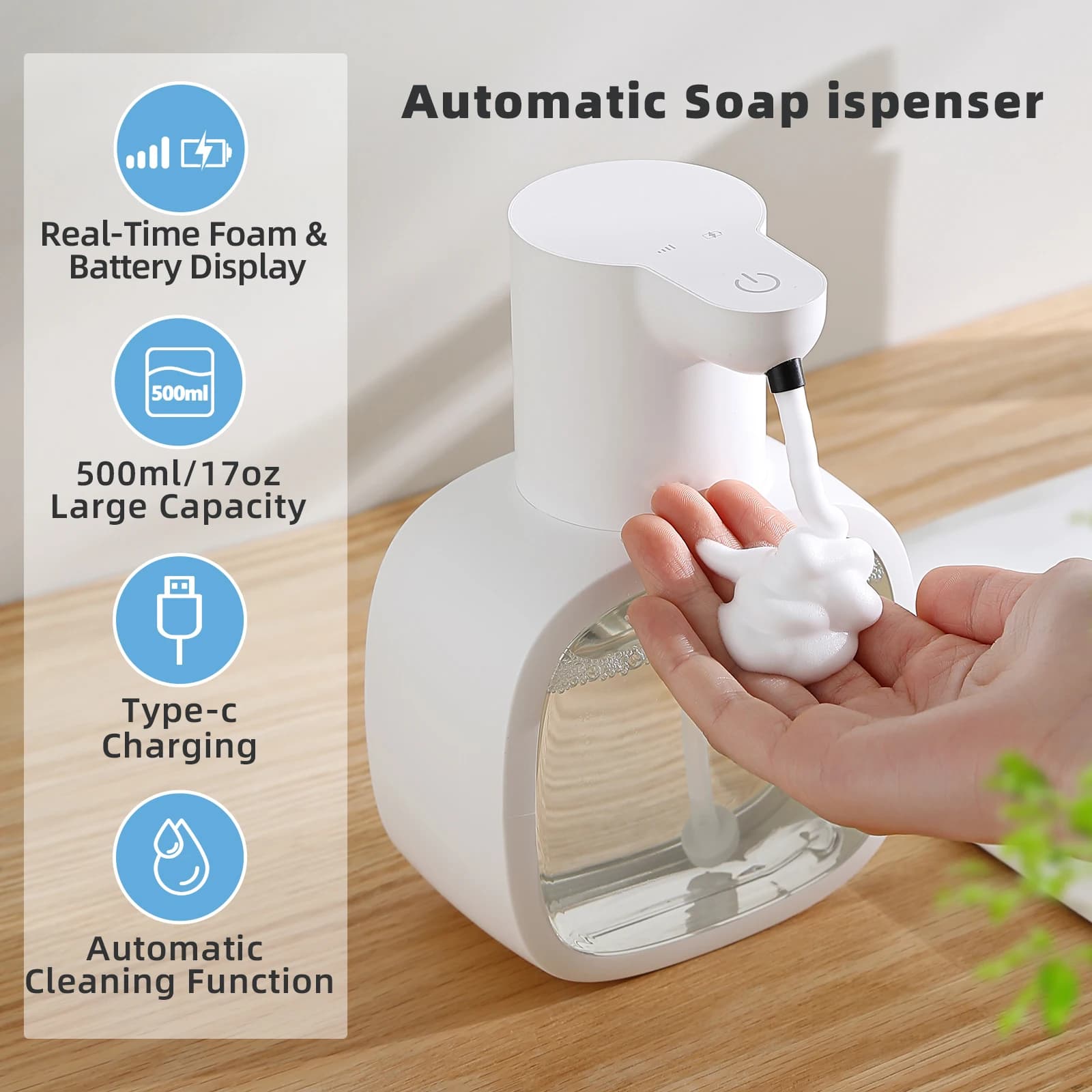 Novo dispensador de sabão automático montado na parede espuma inteligente máquina lavar as mãos 500ml líquido recarregável sensor indução do