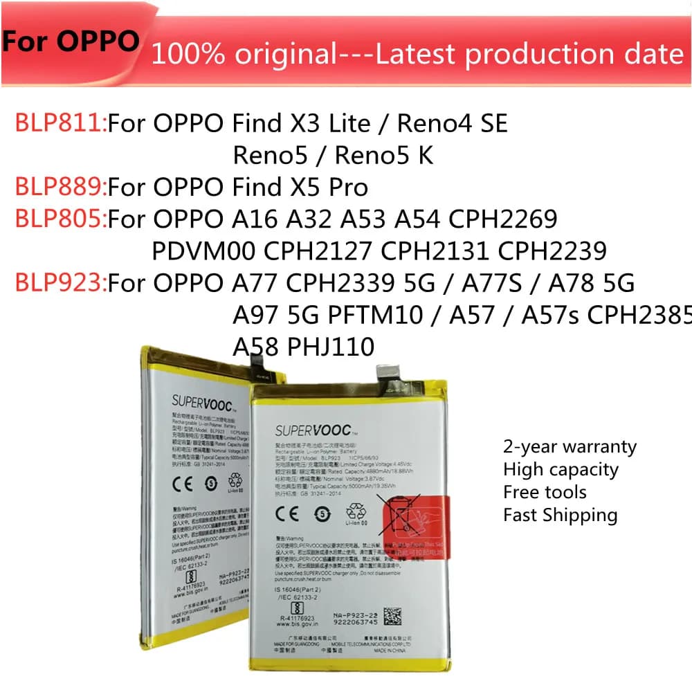 Bateria original para oppo encontrar x3 lite x5 pro reno4 se reno5 k a16 a32 a53 a54 a77 a77s a78 a97 5g pmtm10 a57 a57s cph2385 a58