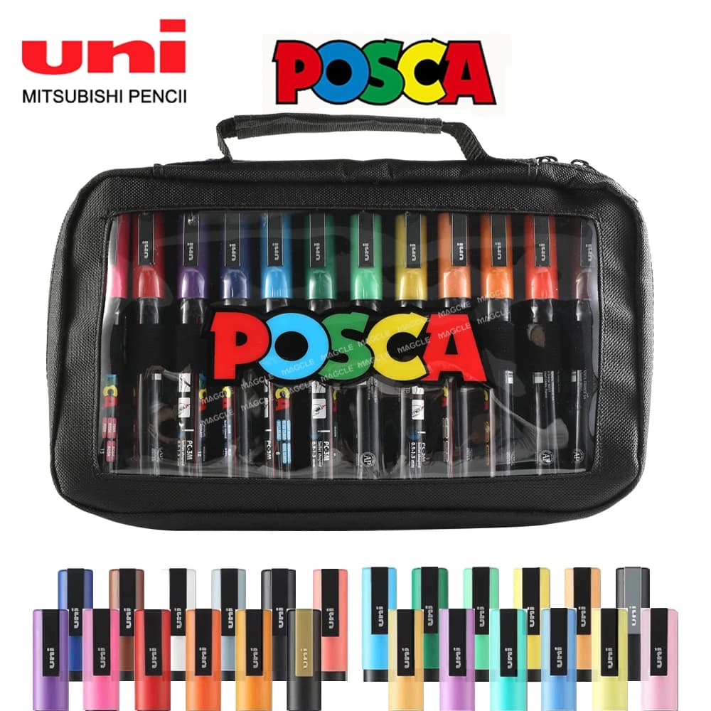 Conjunto de marcadores acrílicos coloridos uni posca, materiais de arte 1m/3m/5m caneta de pintura de tecido papelaria japonês para publicidade