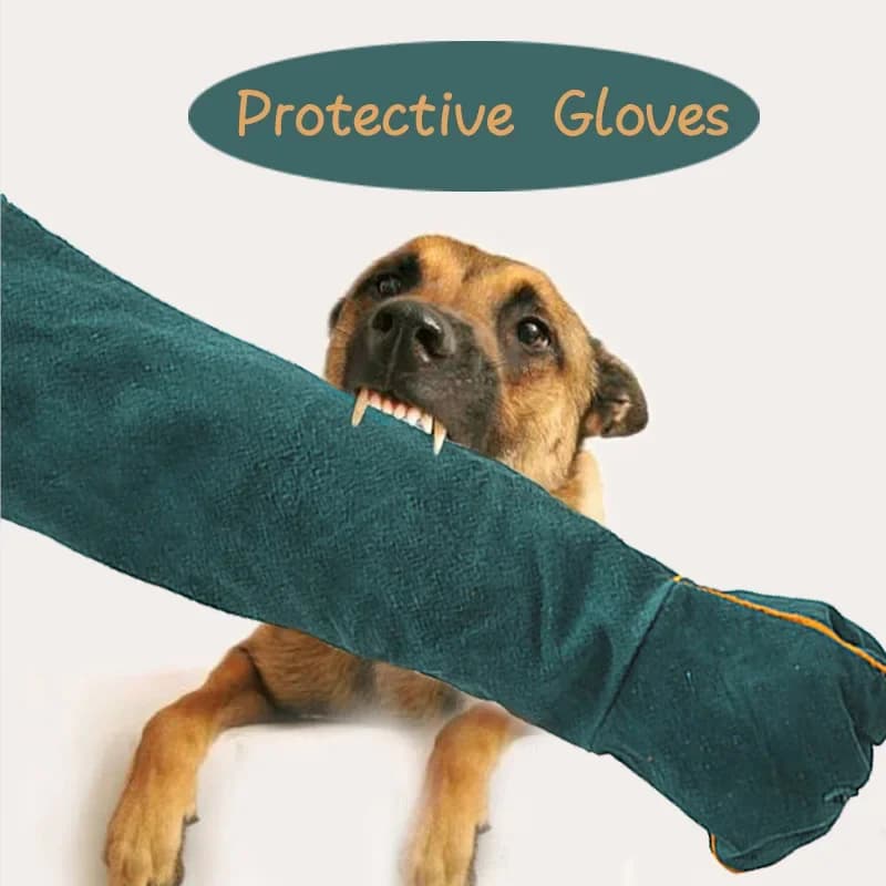 Luvas de Couro Verde Grossas Anti-Mordida e Anti-Riscos com Design de Proteção de Braço Longo para Manuseio Seguro de Cães, Gatos e Répteis