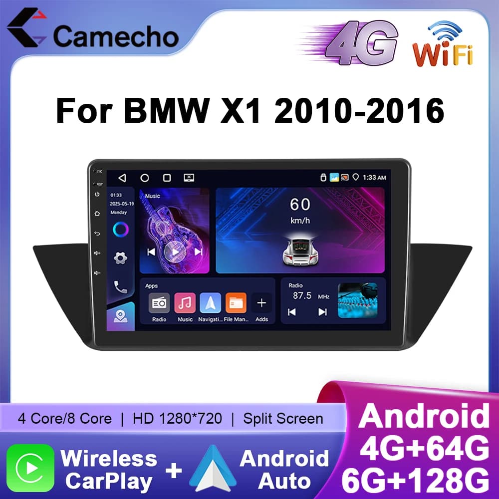 Camecho 6 + 128g rádio do carro para bmw x1 2010 2011-2016 sem fio carplay android auto sistemas inteligentes 2din autoradio 4g wifi