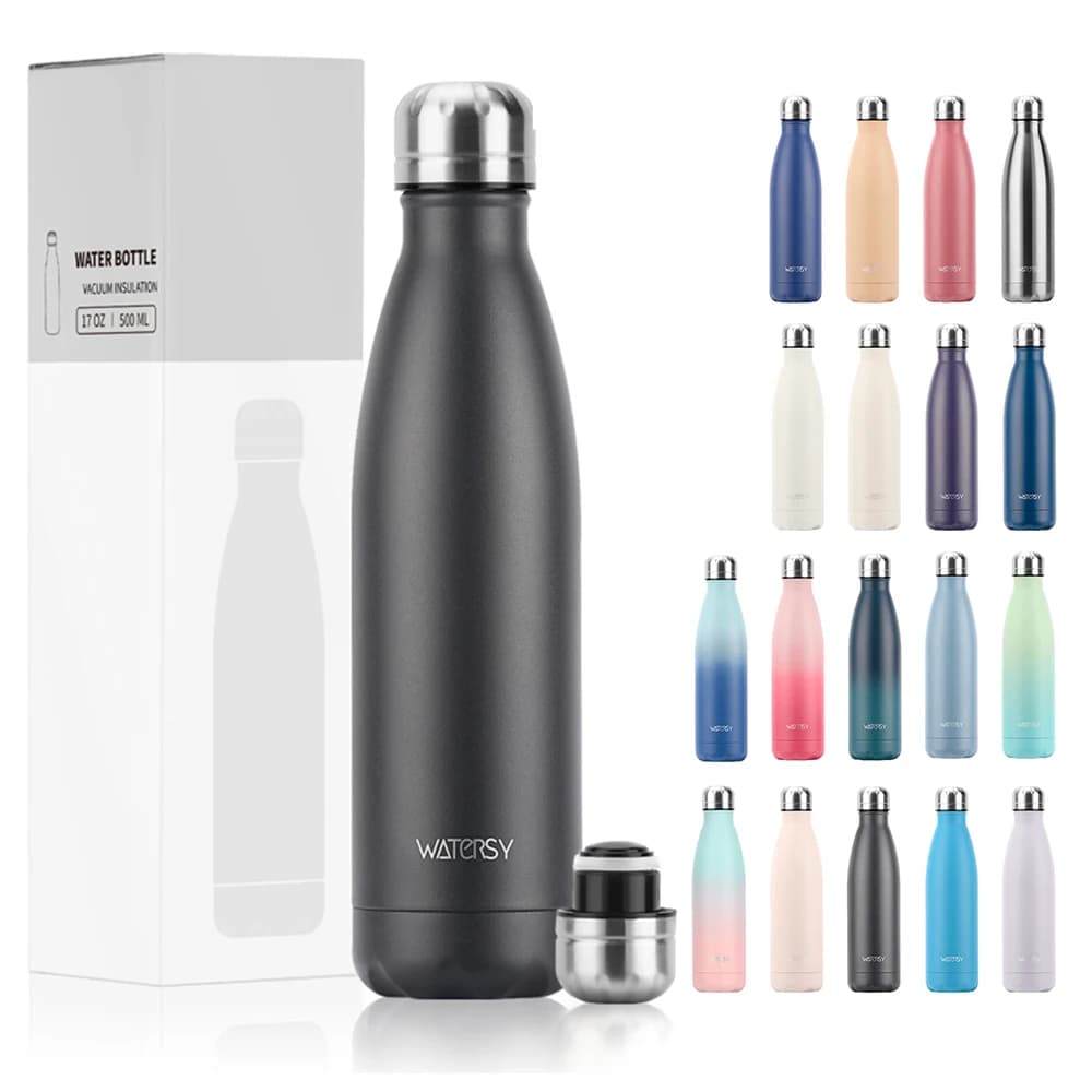 Garrafa Térmica de Aço Inoxidável WATERSY 500ml, Frasco a Vácuo Isolado, Copo Térmico de Parede Dupla, Mantém Frio e Quente, Garrafa Esportiva