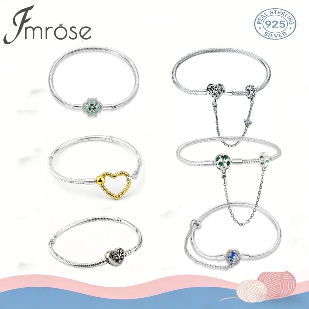 Pulseiras de Corrente de Cobra com Coração Série Clássica em Prata 925 Original (17-20CM) para Mulheres, com Berloques DIY, Presentes de Joias de