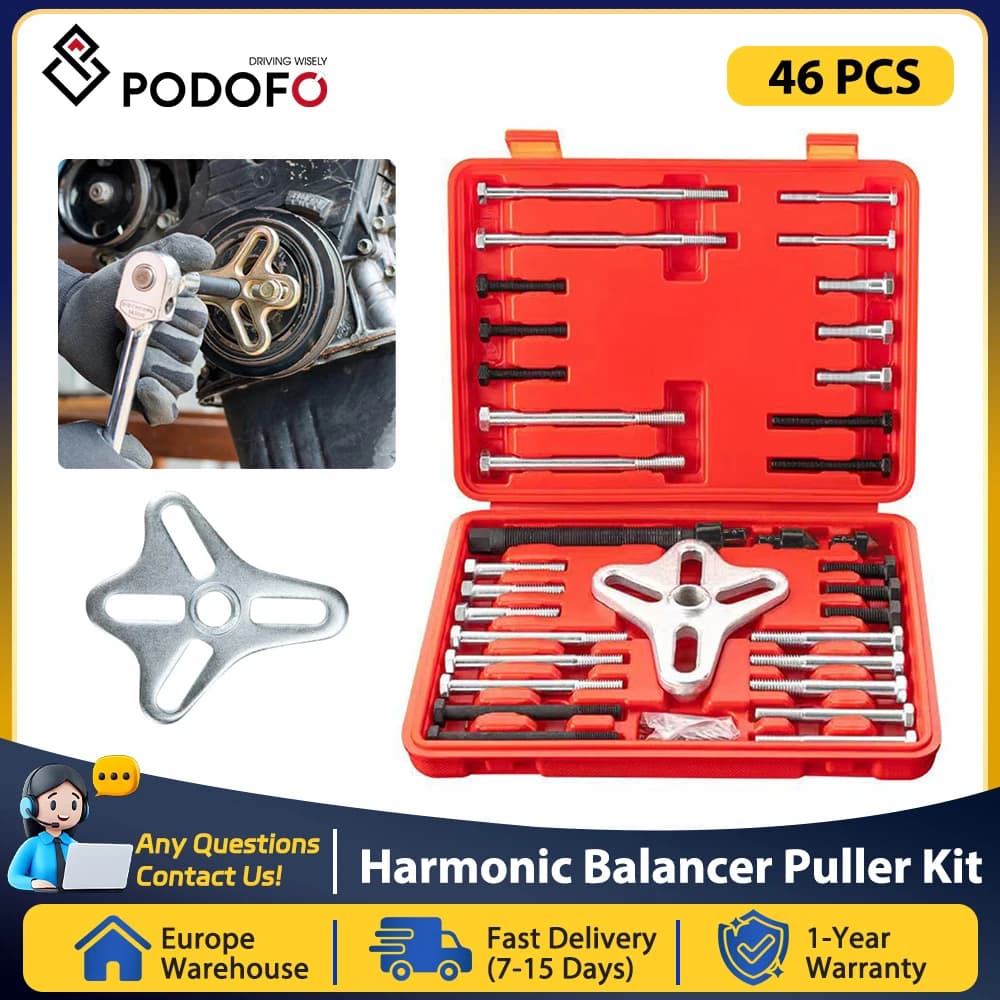 Podofo 46 peças kit extrator balanceador harmônico universal com giro flutuante, volante e removedor de virabrequim para carros caminhões suv