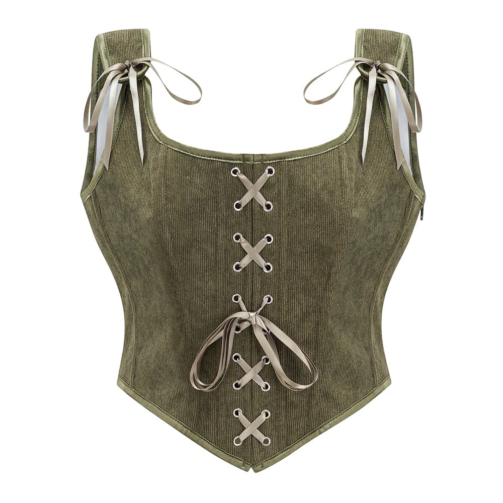 Exército verde vitoriano vintage colete feminino zíper lateral & frente rendas até tanque superior espartilho punk goth roupas sexy corselet