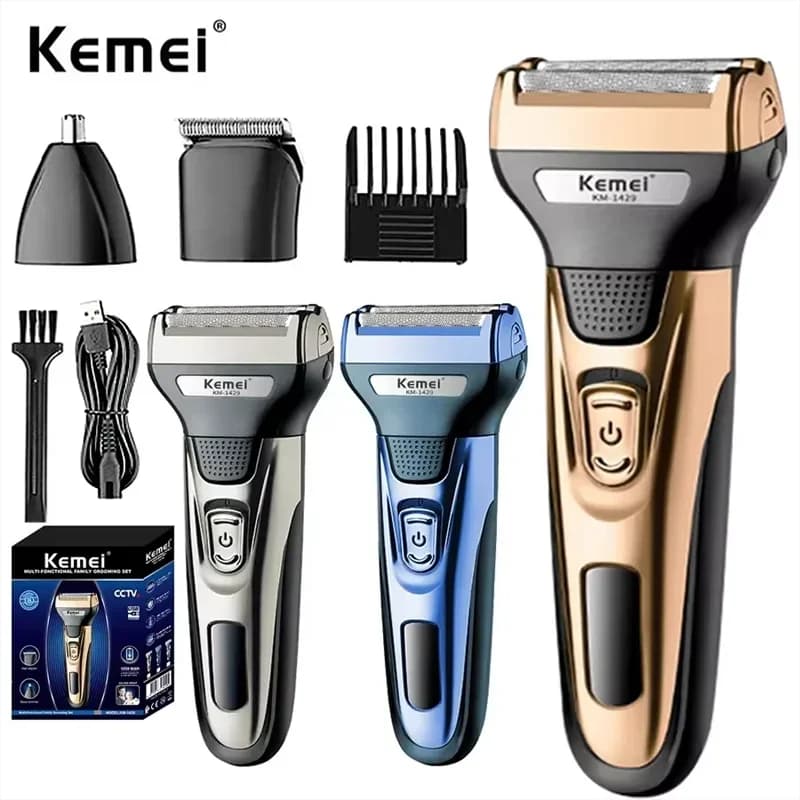 Kemei 3 em 1 poderoso barbeador elétrico facial corpo aparador de pêlos barba máquina de barbear navalha nariz orelha aparador de pêlos para
