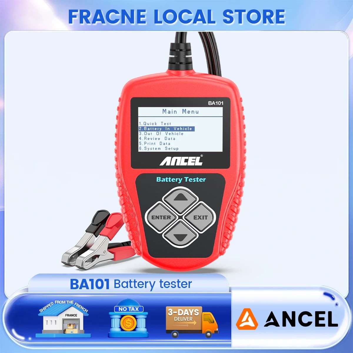 Ancel ba101 testador de bateria de carro 12v digital medidor de alternador automotivo ferramenta de diagnóstico 100-2000 cca capacidade de carga
