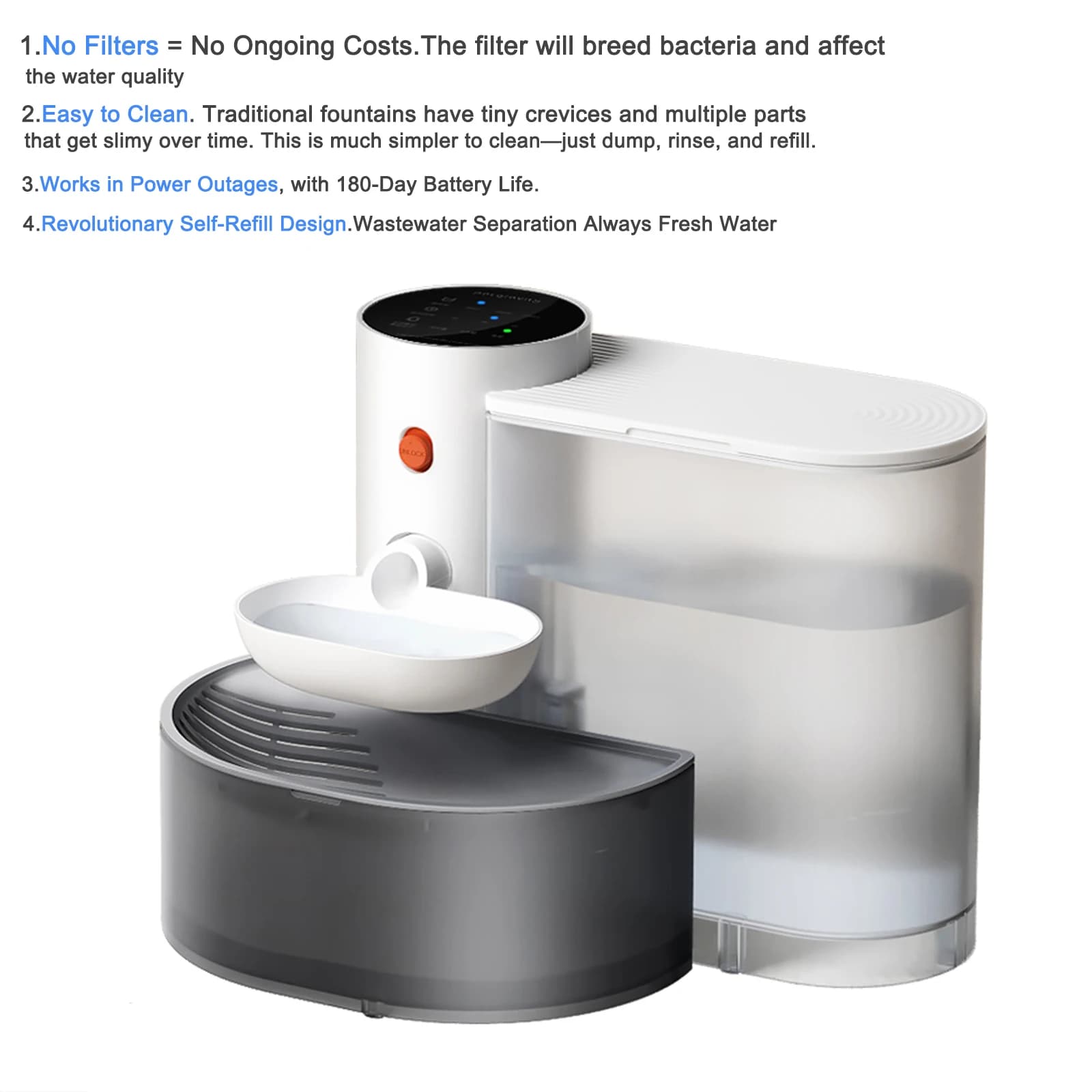 Fonte de água automática para gatos, recarga automática e derramamento, dispensador de água para animais de estimação, silencioso, sem fio,