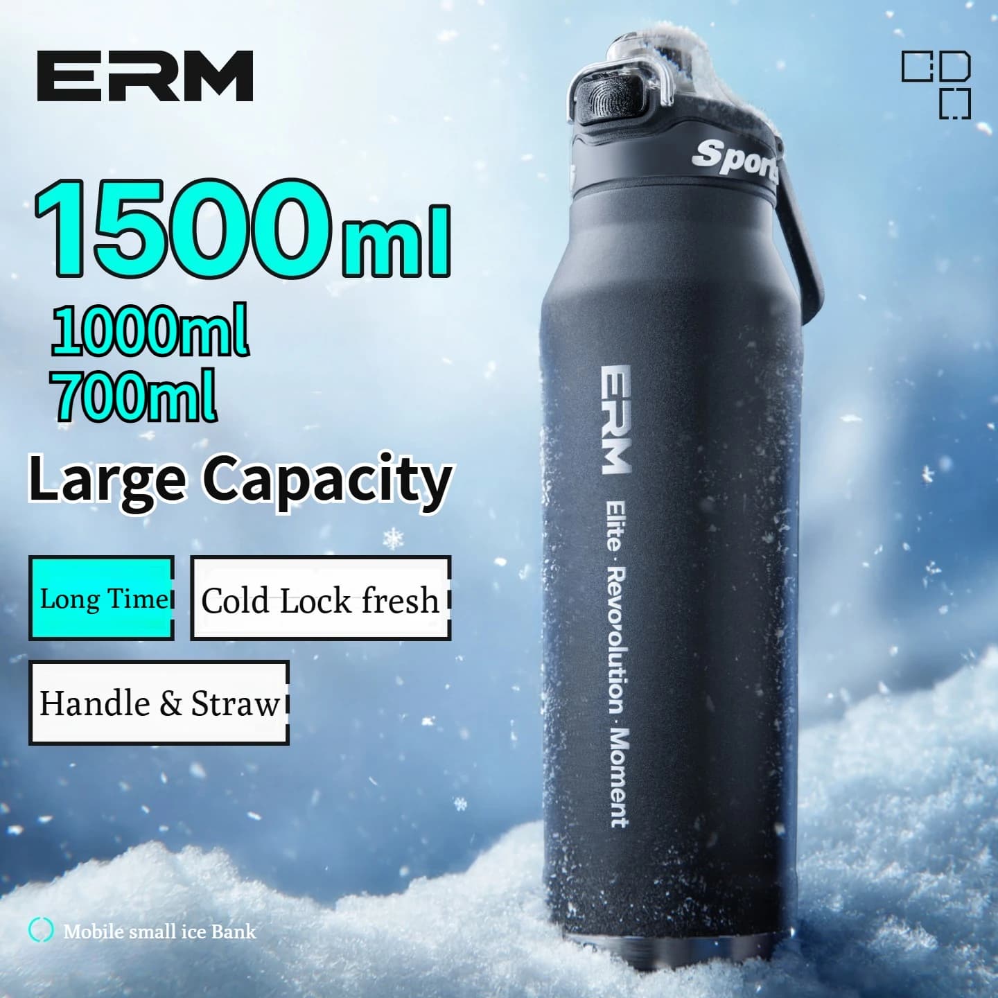 Garrafa Térmica de Aço Inoxidável com Parede Dupla, Portátil, com Alça, para Ciclismo, Bebidas Quentes e Frias, Copo Esportivo para Atividades ao