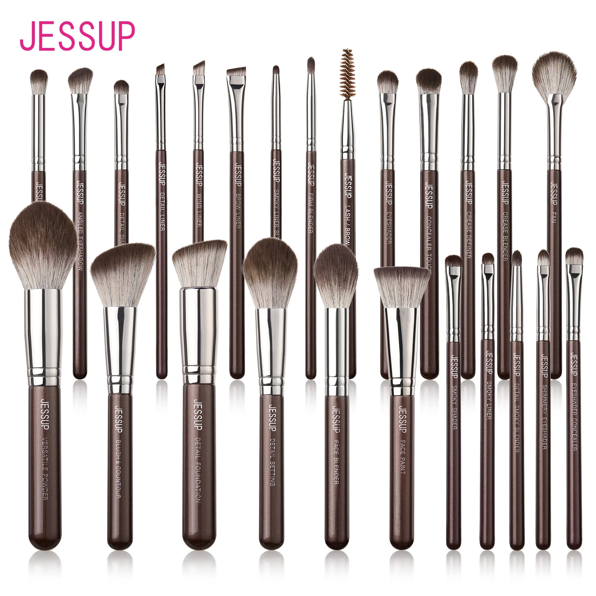 Jessup pincéis de maquiagem conjunto 15/25 pçs premium sintético marrom compõem pincéis fundação sombra corretivo blush delineador, t511