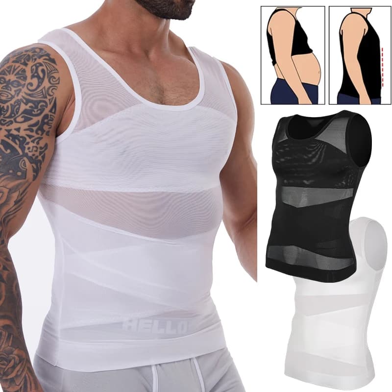 Homens emagrecimento corpo shaper colete ginecomastia camisas de compressão controle de barriga sem mangas undershirts criss cross malha roupa