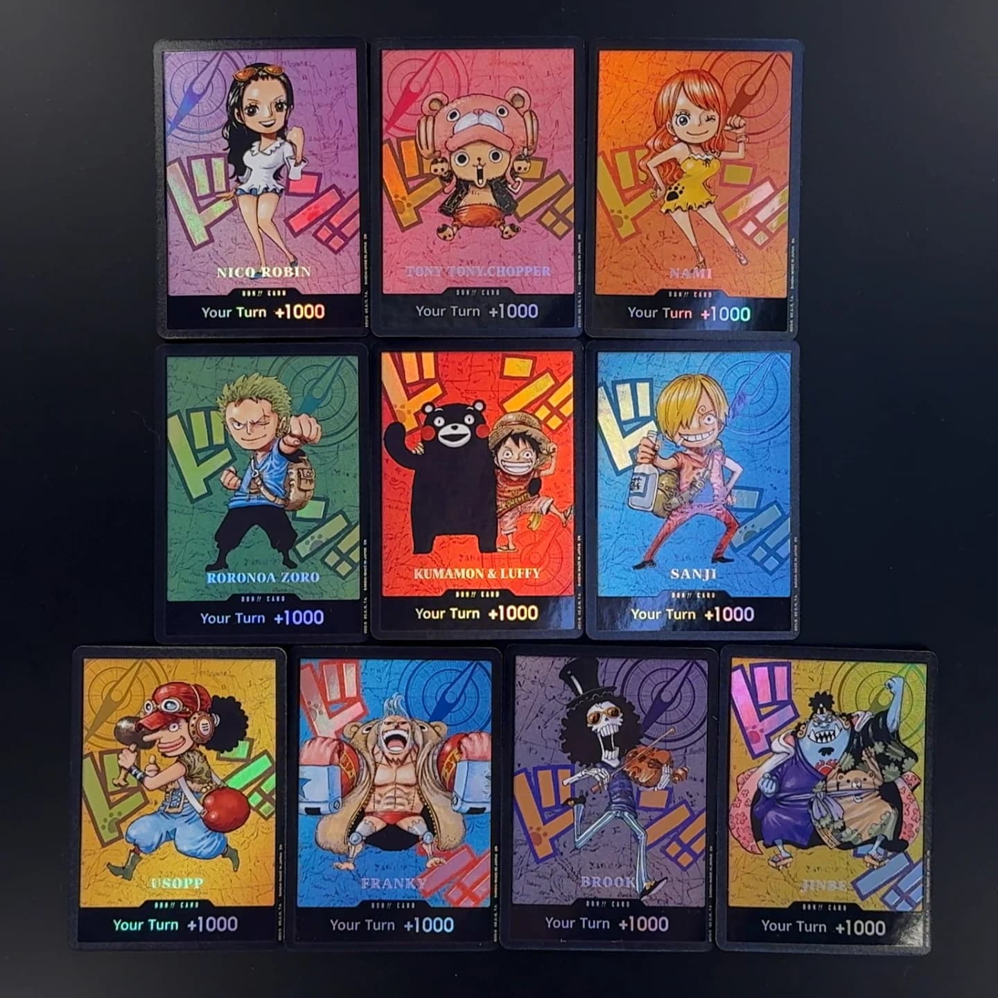 Cartão Colecionável OPCG One Piece x Kumamon em Inglês, Cartão DON 3D Texturizado, Equipe do Chapéu de Palha, Luffy, Zoro, Nami, Chopper, Robin,