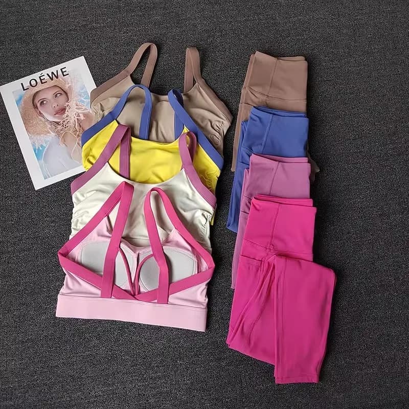 2 pçs feminino high-end yoga treino terno conjunto de fitness conjunto de roupas esportivas ginásio com sutiã esportivo e leggings conjunto