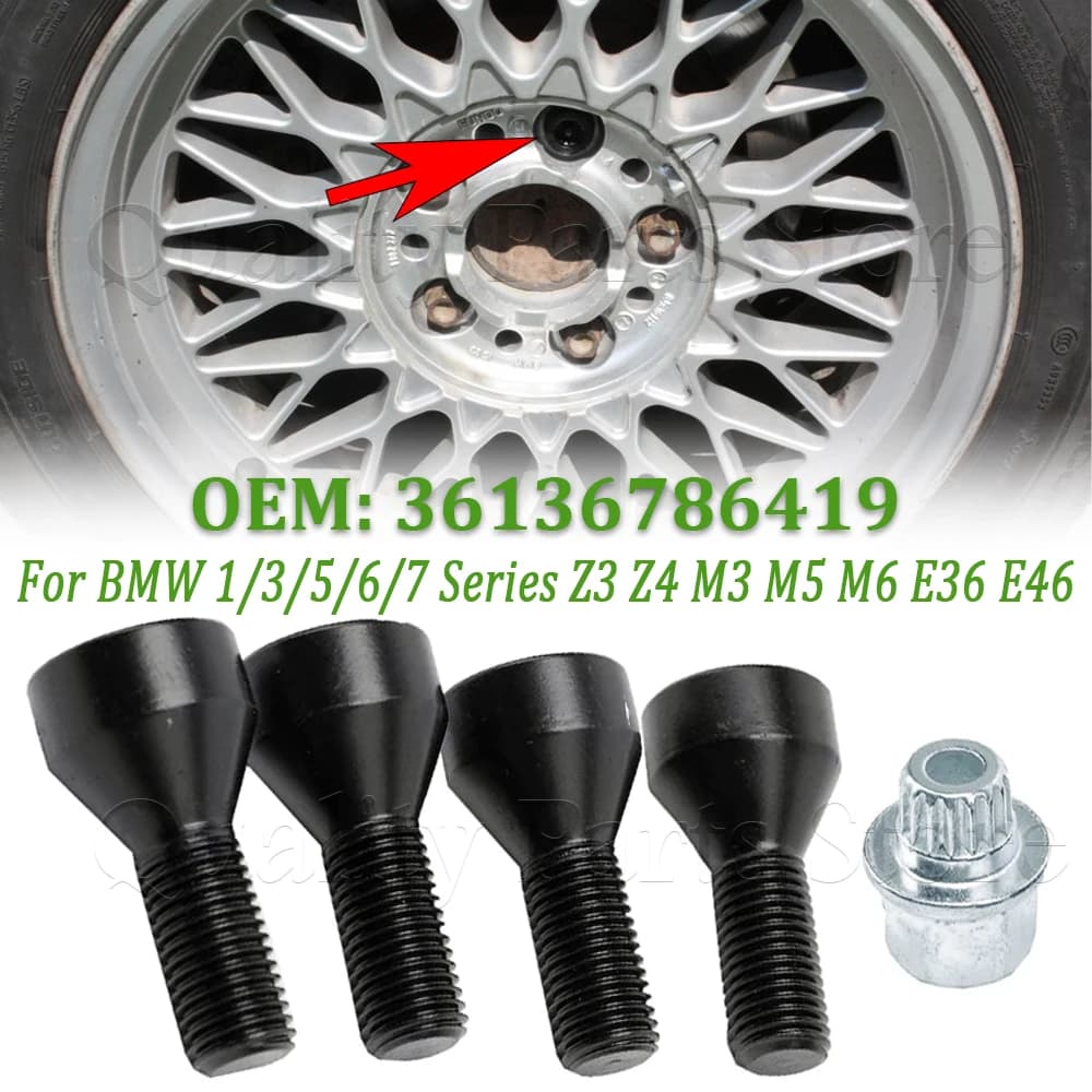 Para BMW Série 1/3/5/6/7 Z3 Z4 M3 M5 M6 E36 E46 E60 E61 E81 E87 E90 Parafusos de roda de travamento de carro Conjunto de porcas M12x1.5 Novo