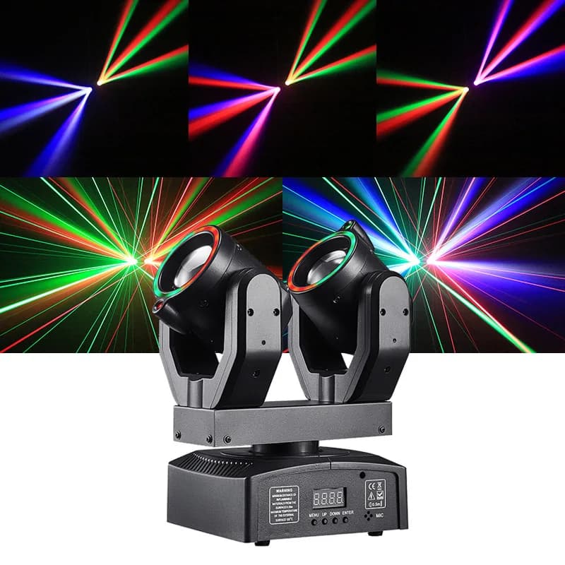 Luz Laser DMX512 de Cabeça Dupla com Efeitos de Faixa de Luz para Iluminação de Palco, DJ, Discoteca, Boate, Natal, Aniversário, Dança, Show
