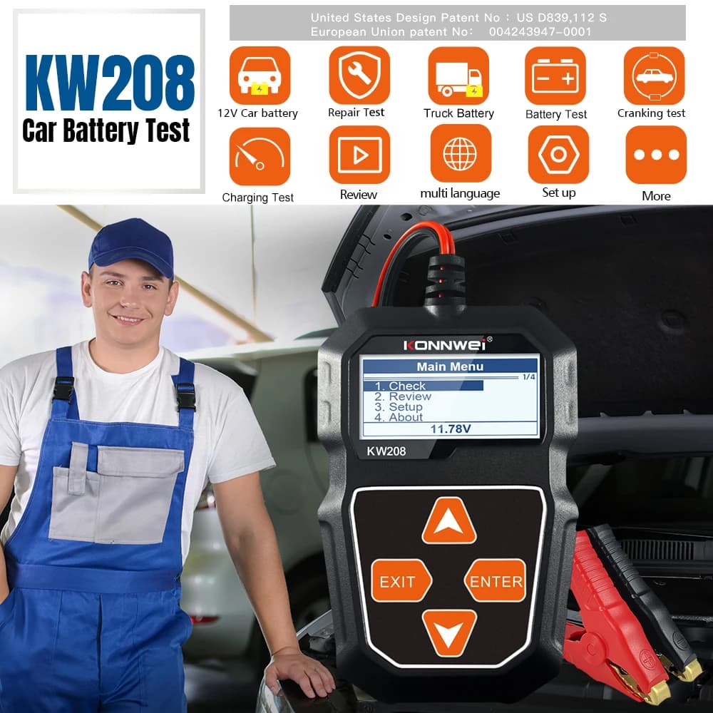 2026 konnwei kw208 12v monitor de bateria de carro profissional testador de bateria de carro analisador automotivo teste de tensão de forma de onda