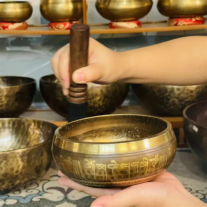 Tigela de canto de latão tibetano, tigela de meditação de ioga para alívio do estresse de cura sonora, instrumento artesanal de tigela de