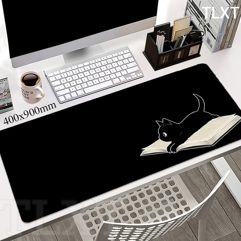 Gato bloqueio borda mouse esteiras bonito grande borracha mouse pad gaming mousepads gamer mousepad preto almofadas de mesa tapete de teclado de