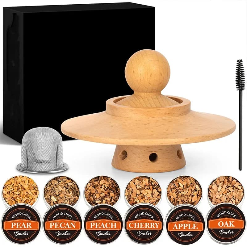 Kit premium de fumaça de coquetel de uísque com 6 lascas de madeira e filtros de metal, conjunto de ferramentas de barra de aerador de oxidação