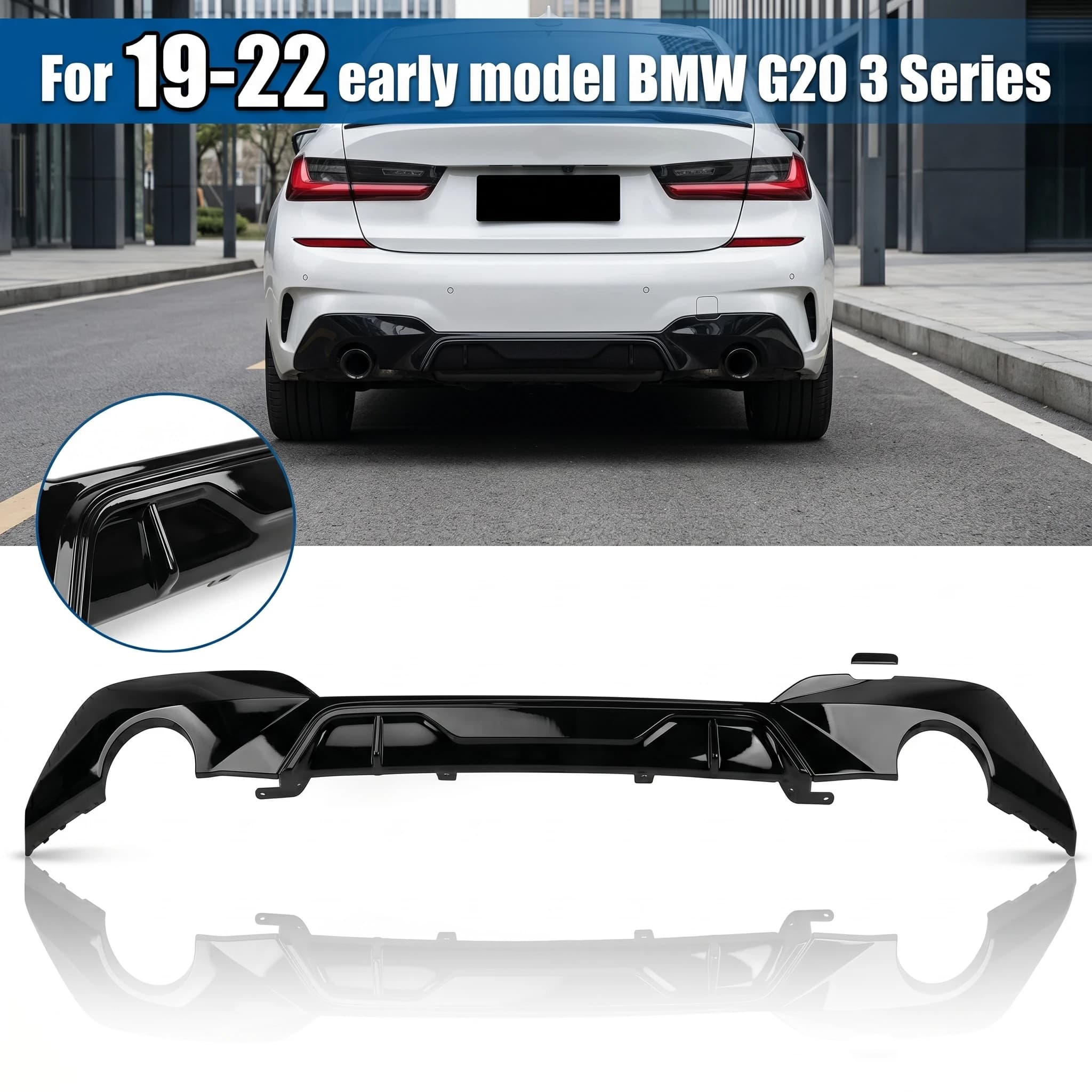 Difusor de Para-choque Traseiro Preto Brilhante para BMW G20 Série 3 (Modelos 2019-2022) - Kit Aerodinâmico e Spoiler de Tuning